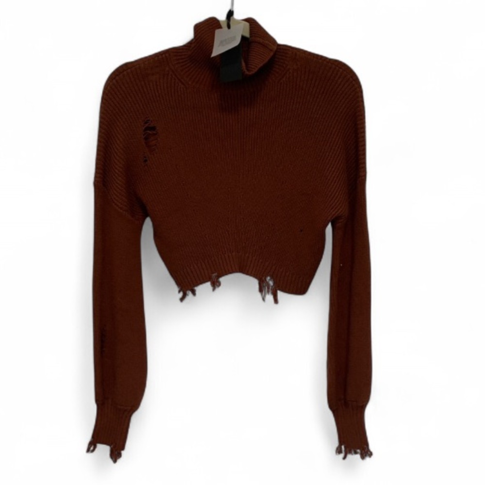 New with Tags H:Ours Brown Distressed Cropped Turtleneck Sweater
